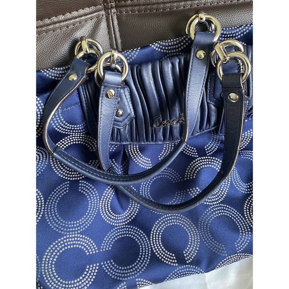 COACH Sophia Cobalt Navy Blue Dotted OP Signature Shoulder Satchel Retired style - Picture 2 of 12